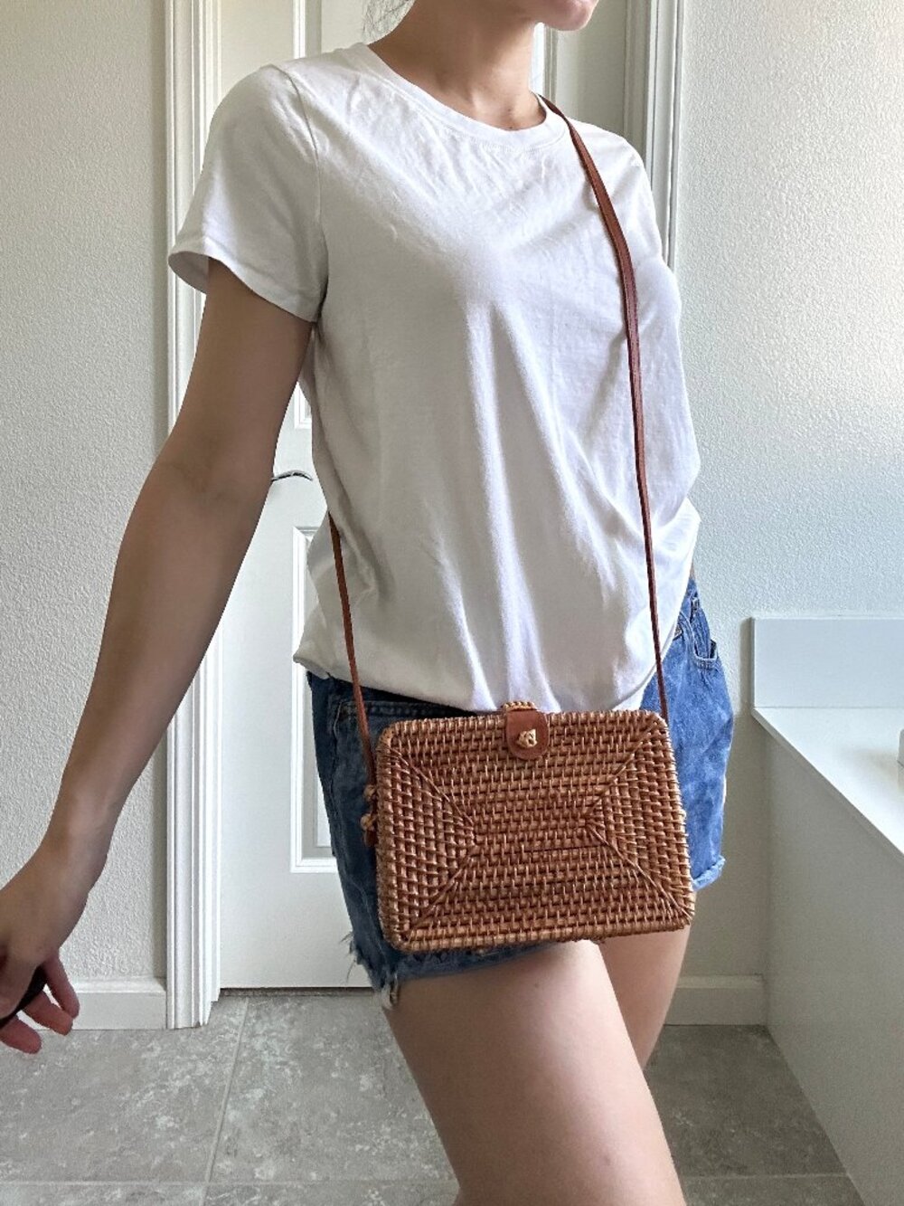 Rattan Square Straw Vintage Boho Crossbody Bag tan/brown